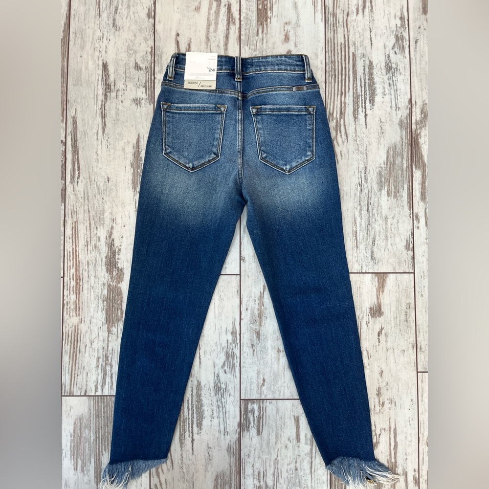 KanCan High Rise Distressed Ankle Skinny Jeans Frayed Hem Medium Wash NWT - Picture 6 of 16